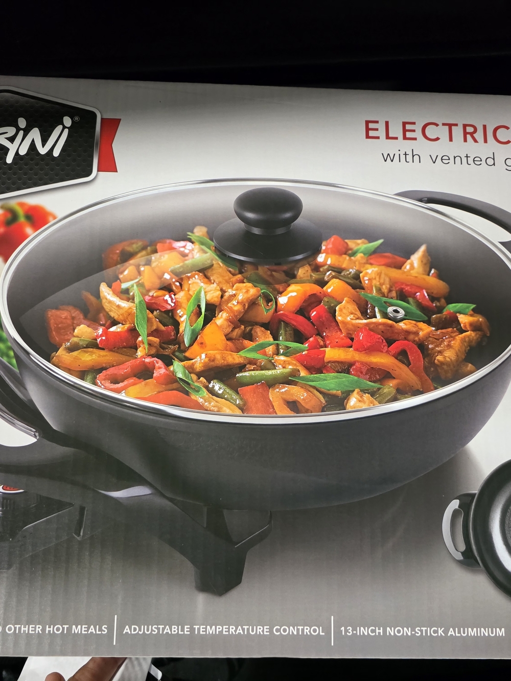 Arieni Electric Non-Stick Skillet with Glass Lid - Black New Unopened